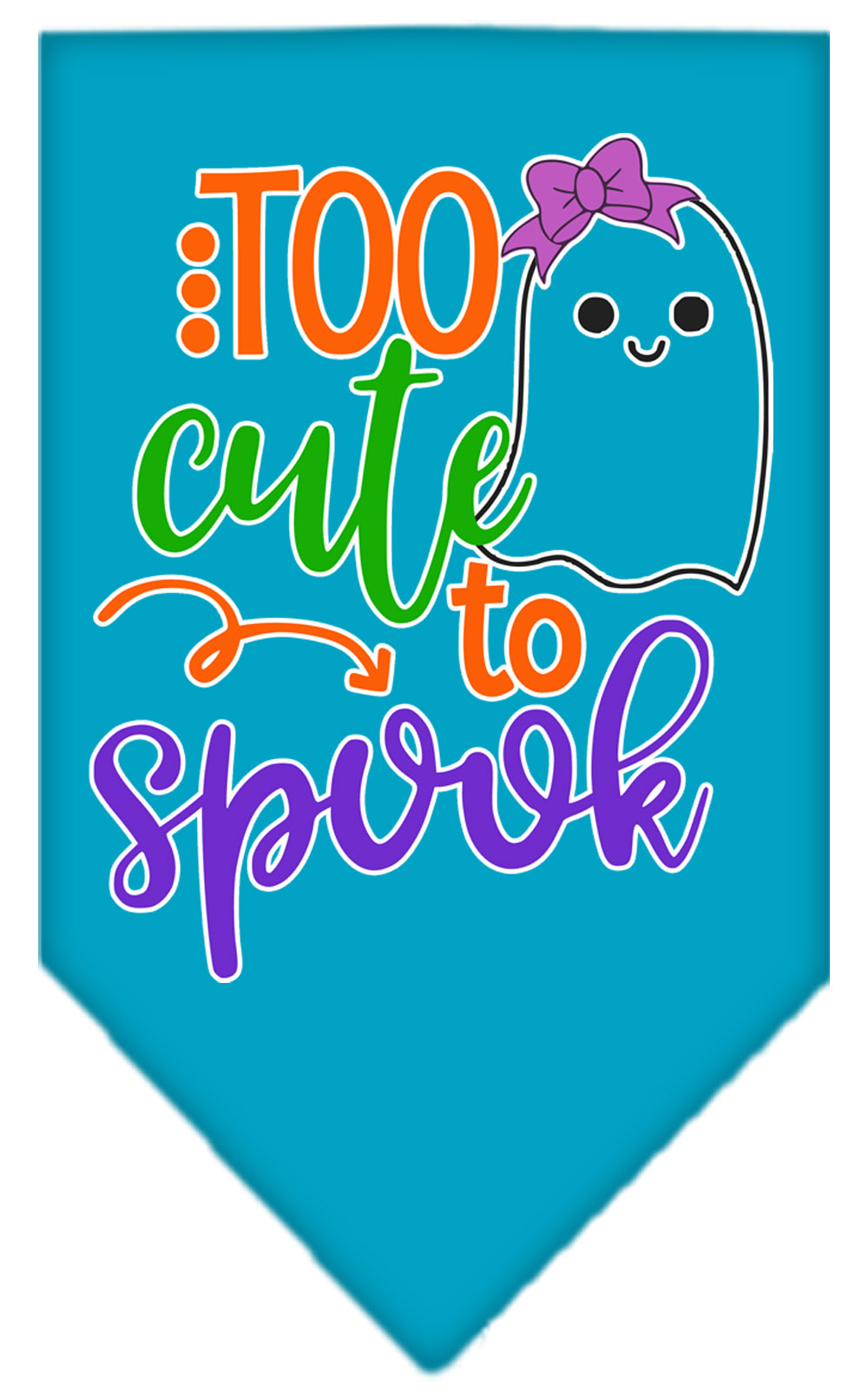 Too Cute to Spook-Girly Ghost Screen Print Bandana Turquoise Small